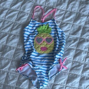 Girls' Pineapple Swimsuit with Blue Stripes
